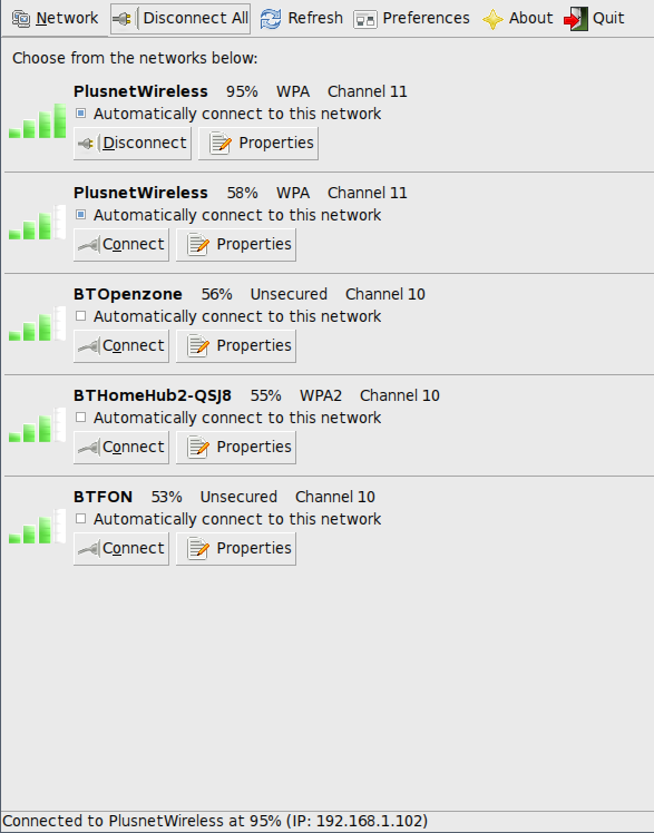 Wicd WLAN Übersicht