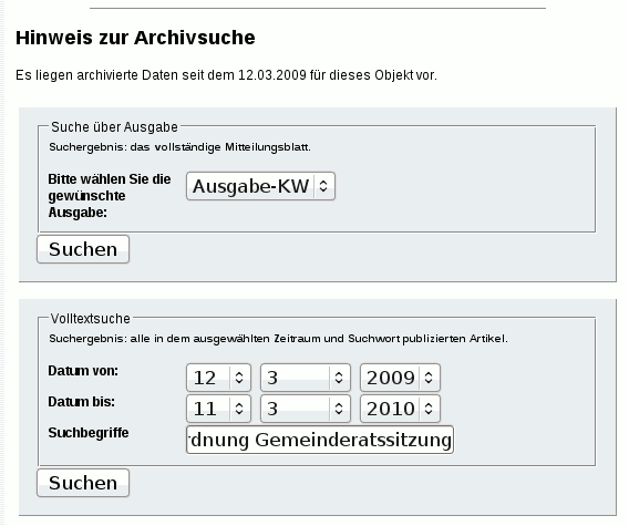 Suche der Tagesordnungen zu den Gemeinderatssitzungen in Neuhofen