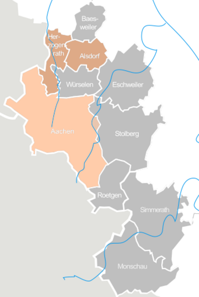 Städteregion Aachen mit Hervorhebung der Crewbereiche