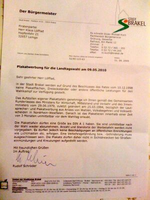 Plakatierungsgenehmigung LTW 2010 Brakel.jpg